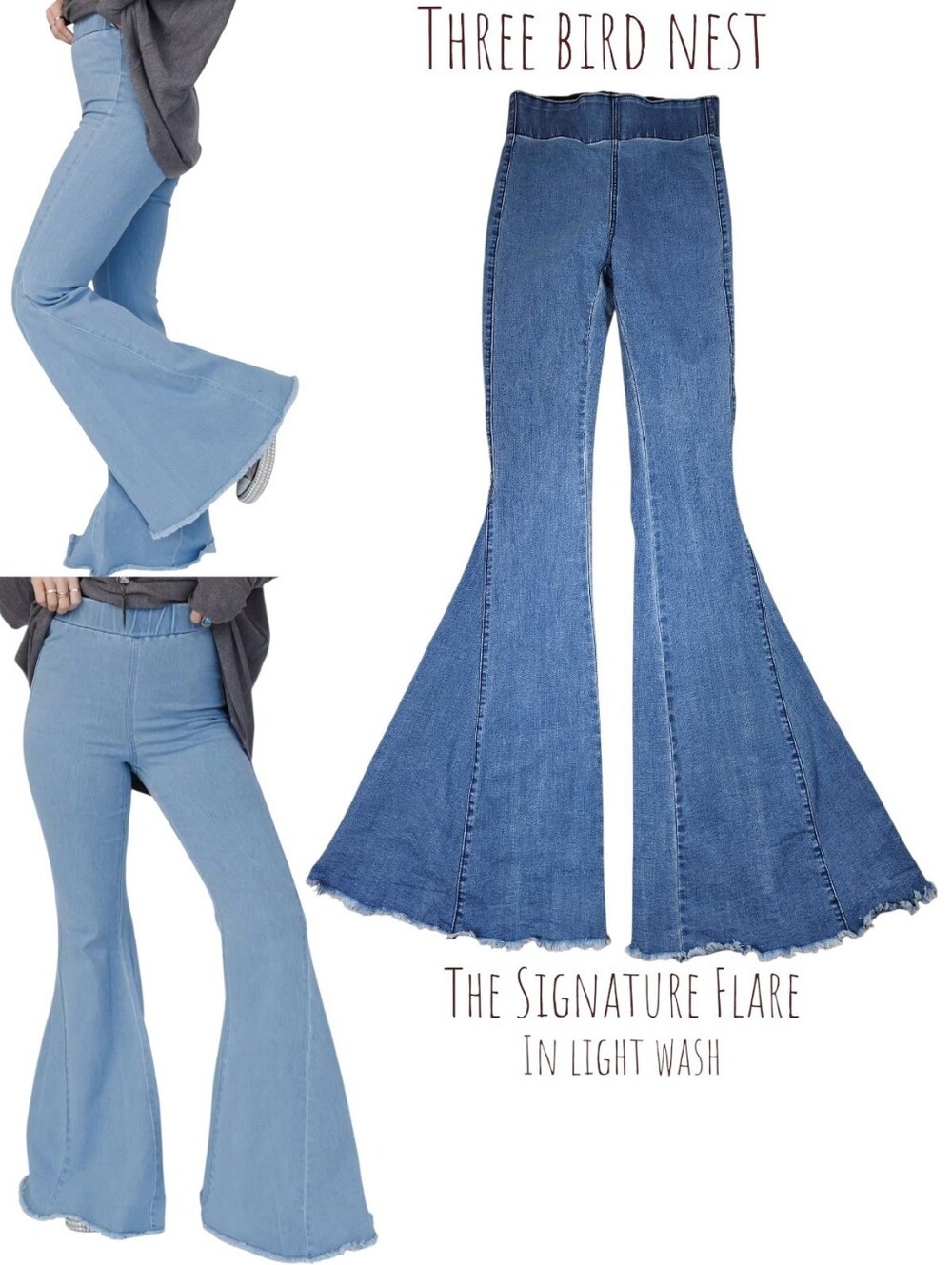 Three Bird Nest Women's The Signature Flare In Light Denim 70's Bell bottom S